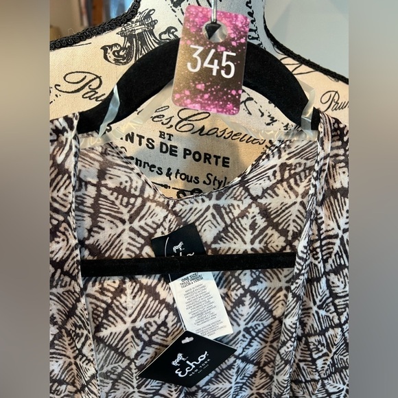 D16.18 NWT Echo Geometric Brown/Cream Print Sheer Kimono Wrap O/S - Picture 8 of 8